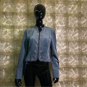Classiques Entier Bling Blazer Jacket Blue Corduroy Embroidered Beaded